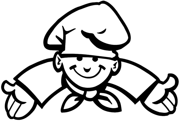 Smiling chef with outstretched arms vinyl sticker. Customize on line.      Bakers  007-0127  